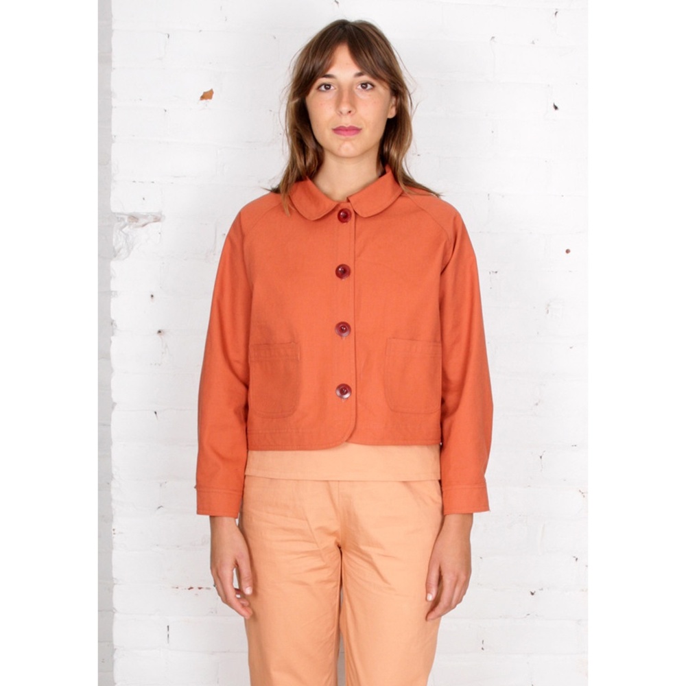 Rounded Collar Cropped Jacket in Burnt Orange